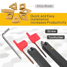 Lathe Turning Tool 5/16Inch 8mm-Shank 7Pcs Lathe Tool Holder for Turning Grooving Threading Boring with 14Pcs Carbide
