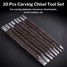 Stone Carving Tool Sets of 10, Tungsten Steel Carving Kit for Soft Limestone Alabaster Stone Wood, Chisel Tool Set