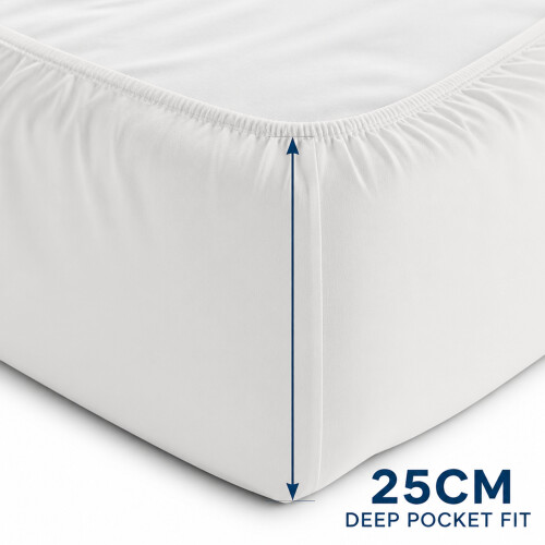 (White, King (152 x 200 cm)) Extra Deep 25cm Fitted Sheet Bed Sheets Single Double King Super King Size 1