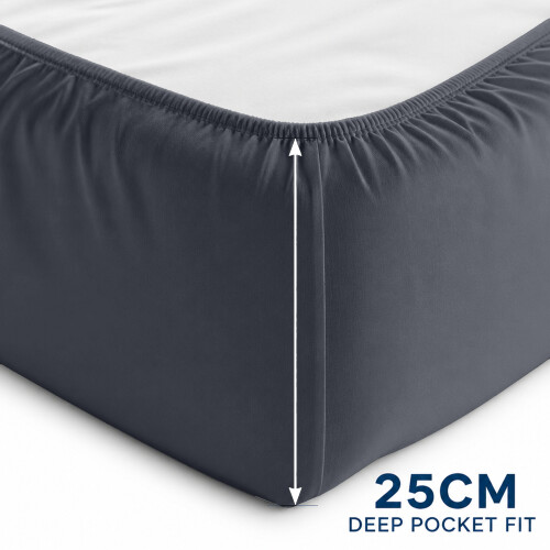 (Charcoal, King (152 x 200 cm)) Extra Deep 25cm Fitted Sheet Bed Sheets Single Double King Super King Size 1