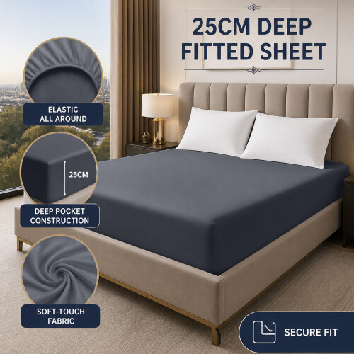 (Charcoal, King (152 x 200 cm)) Extra Deep 25cm Fitted Sheet Bed Sheets Single Double King Super King Size 2