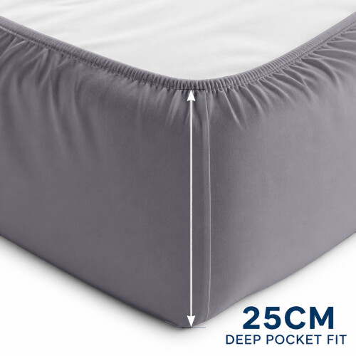 (Grey, Double (137 x 190 cm)) Extra Deep 25cm Fitted Sheet Bed Sheets Single Double King Super King Size 1