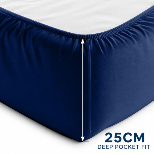 (Navy Blue, King (152 x 200 cm)) Extra Deep 25cm Fitted Sheet Bed Sheets Single Double King Super King Size 1