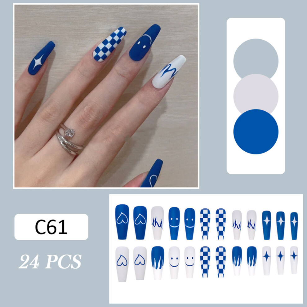 Zhouq-Outdoors Blue Checkerboard Press-On Nails, Salon Quality
