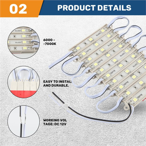 1*10pcs 5050 SMD 3 LED Module LED Strip String Light Waterproof  12V Cool White 2