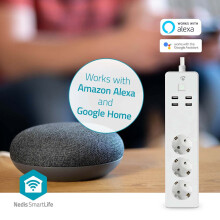 SmartLife Grenkontakt | Wifi | 3x Jordad-contact (CEE 7/3) / 4x USB | 16 EEN | 3680 W | 1,80 m | -10 - 40 C | Android/IOS | Vit