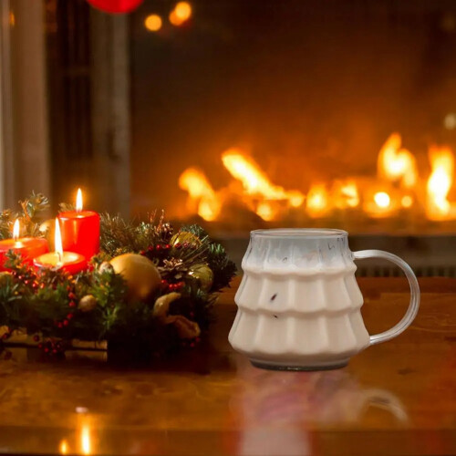 2X Transparent Coffee Mug with Handle Christmas Tree Shape Milk Breakfast Glass Cup Kitchen Drinkware 2