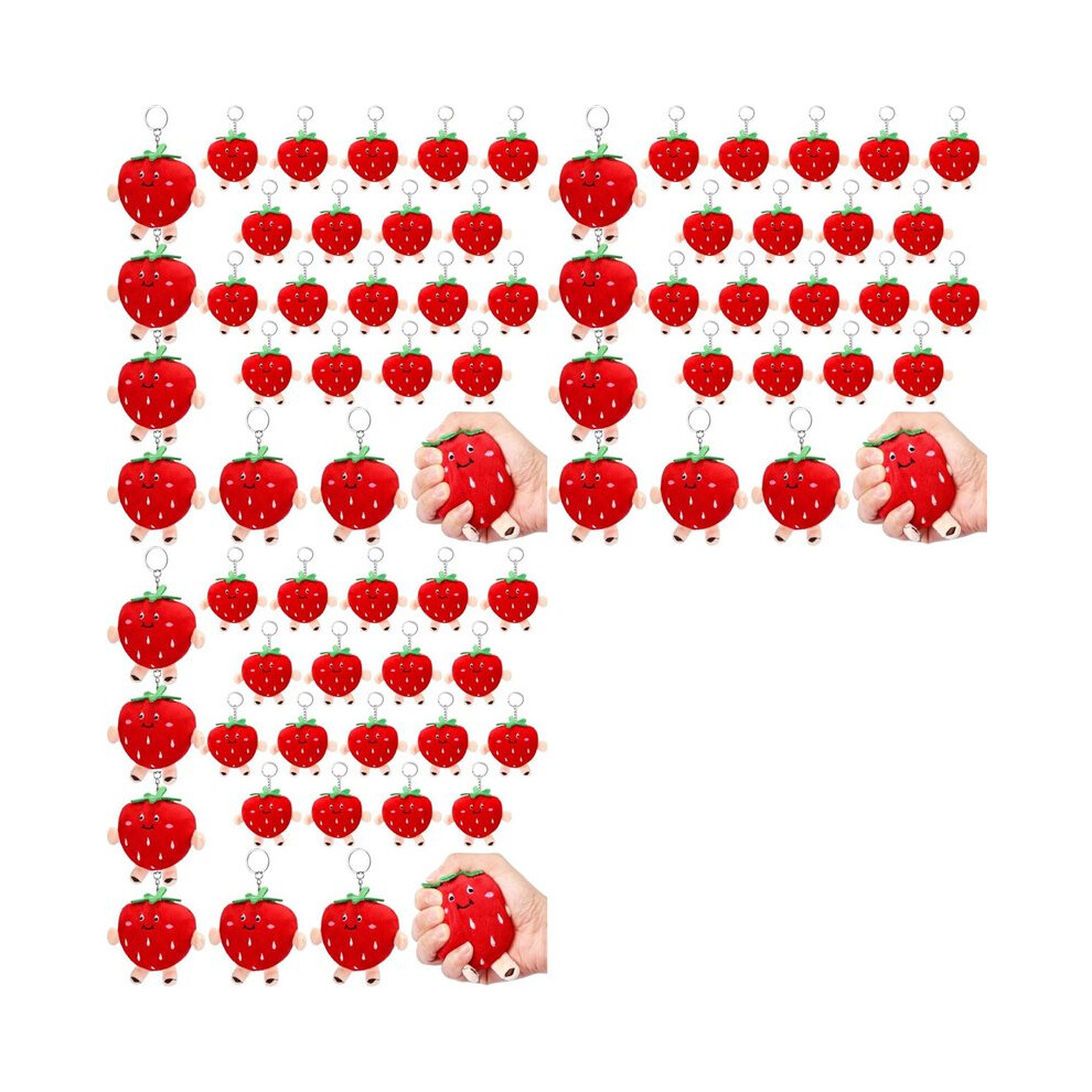 72Pcs Cute Strawberry Fruit Keychains Plush Pendant Red Plush Stuffed Kawaii Charm Goodie Bag For Strawberry Party Favor 6033439702195
