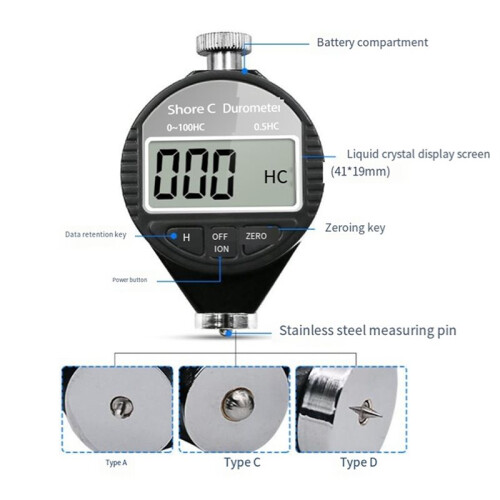 Digital Hardness Tester Portable Hardness Tester with LCD Display Digital Durometer Scale for Rubber,Tire,Plastic A