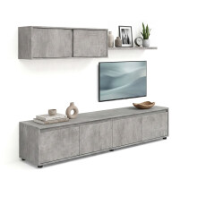 Salón con mueble de TV y estantería en gris cemento 200 cm Arlet