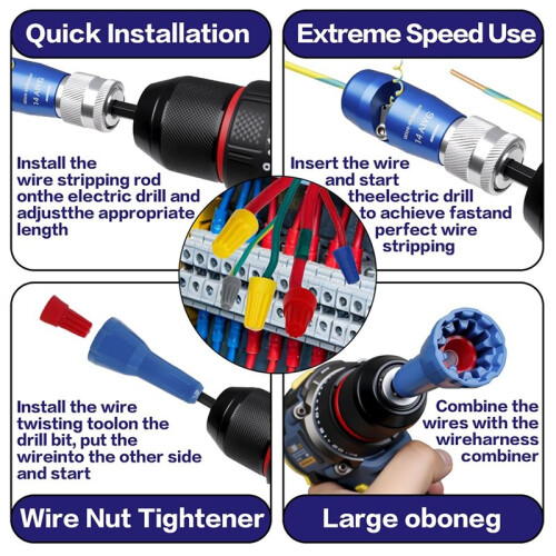 1set Wire Stripping for Drill, Wire Stripping Tool & Wire Twisting Connector Set, Wire Twister Tool for Drill 1