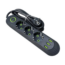 2500W AC Outlet Multiprise Power Strip Extension Cord European Standard Socket with USB Charging EU Plug B