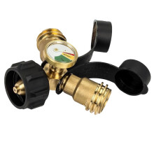 Propane Splitter 2 Way with Gauge, Adapter for Camping Stoves, Heaters, BBQ Grills