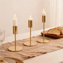Set of 3 Gold Candle Holders, Taper Candles,Decorative Vintage Candle Holder,for Birthday Meals, Anniversary, Wedding