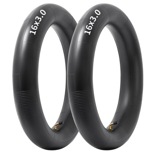 Pacote com 2 Câmaras de Ar 16x3.0 com Válvula Angular de 90 em Borracha Butílica para Bicicletas Elétricas