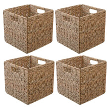 4X Woven Seagrass Farmhouse Kitchen Storage Organizer Basket Bin with Handles for Cabinets,Pantry,Bathroom,Laundry Room
