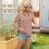 Damen Kurzarm Top Grau-Rosa L 5