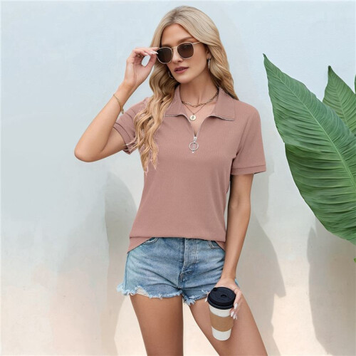 Damen Kurzarm Top Grau-Rosa L 2