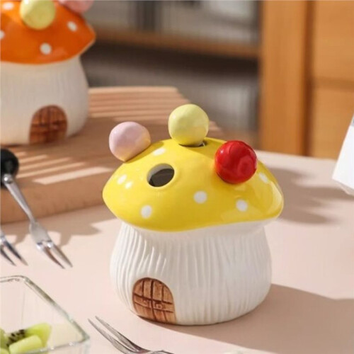 Mushroom Fruit Fork Set Household Dessert Cute Small Fork Storage Can Cartoon Fruit Insertion Sign A 2