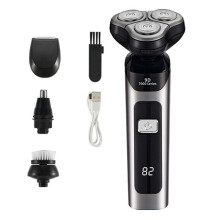 Rasoir Électrique LCD Affichage Numérique Trois Têtes Flottantes Rechargeable Rasoir Intelligent Étanche Rasoir Type-C Charge Argent