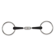 (4.5in, Silver/Black) Equirubber Equikind+ Peanut Link Horse Loose Ring Snaffle Bit