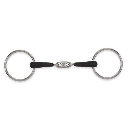 (4.5in, Silver/Black) Equirubber Equikind+ Peanut Link Horse Loose Ring Snaffle Bit