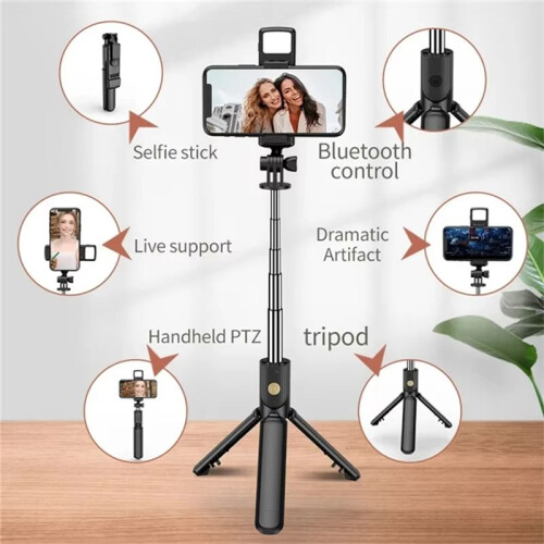 Selfie Stick Wireless Tripod Stand with Light  Remote Extendable Tripod for Mobile Live Streaming 2