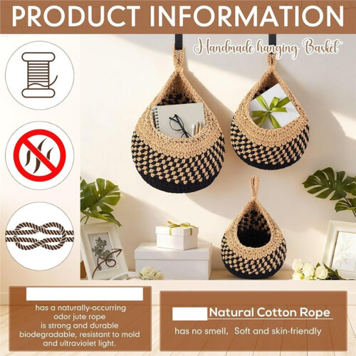 Boho Decor Hanging Wall Baskets Set for Kitchen 3 Pcs Teardrop Baskets with Hooks Storage Fruit Onion Vegetable Potato B 1