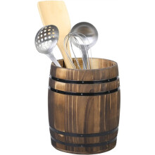 Wine Design Kitchen Utensil Crock, Vintage Rustic Burnt Wood Cooking Tool Holder, for Kitchen and Cutlery Storage