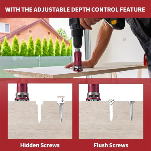 Countersink Drill Set, Countersink Wood Drill with Adjustable Depth Stop, Countersink Drill with 1/4 Inch Hex Shank 2