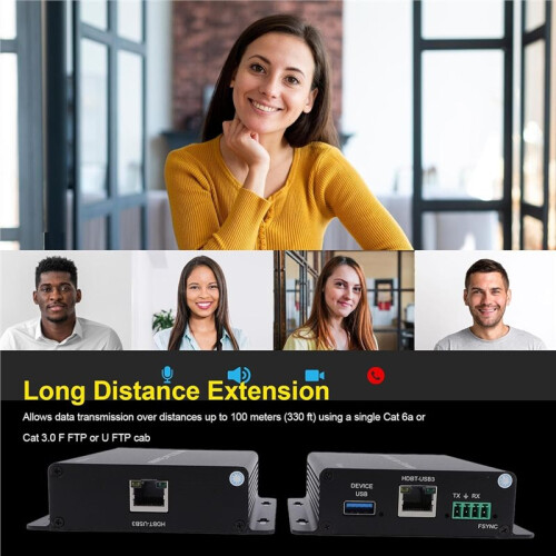 USB 3.2 Extender over Ethernet, 4 Port USB 3.2 Gen 1 Extender Kit with Transmitter Receiver, for PC Webcam Camera EU 2