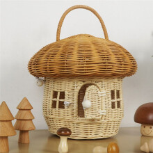 Handmade Mushroom Basket Bag Rattan Woven Baskets Straw Storage Box Vacation Picnic Basket Kid Toy Storage Basket