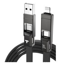 4-in-1 Fast Charging 240W Flat Nylon Braided Cable for Multi-Charge Wire with IOS/Type C/USB A Port