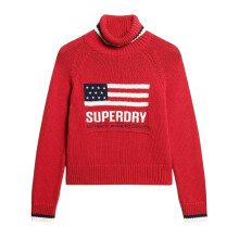 (10 UK, Red) Superdry Womens/Ladies US Flag Turtle Neck Relaxed Fit Sweater Top