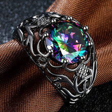 Anillo vintage de acero inoxidable con piedra preciosa para hombre, estilo punk, fecha feliz. Acero inoxidable, gema, metal.