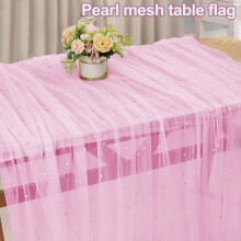 SUSUchens Tischläufer aus Kunstperlen-Tüll, weiß, Desserttischdecke, Brautschleierbogen-Dekorationen für Geburtstagsfeiern, Babypartys,