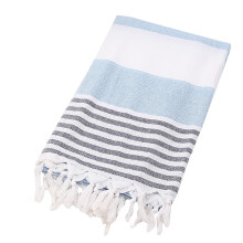 Katoenen Turkse strandhanddoek met kwastjes, geverfde jacquard badhanddoek in hemelsblauw, handdoek met franjes voor strand, spa, sauna en yoga, 1