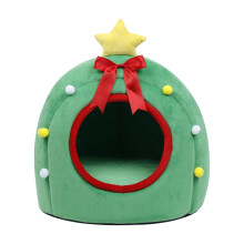 Lit de Noël pour chats et chiens - Villa chaude pour animaux de compagnie automne/hiver, décoration intérieure détachable, compatible avec
