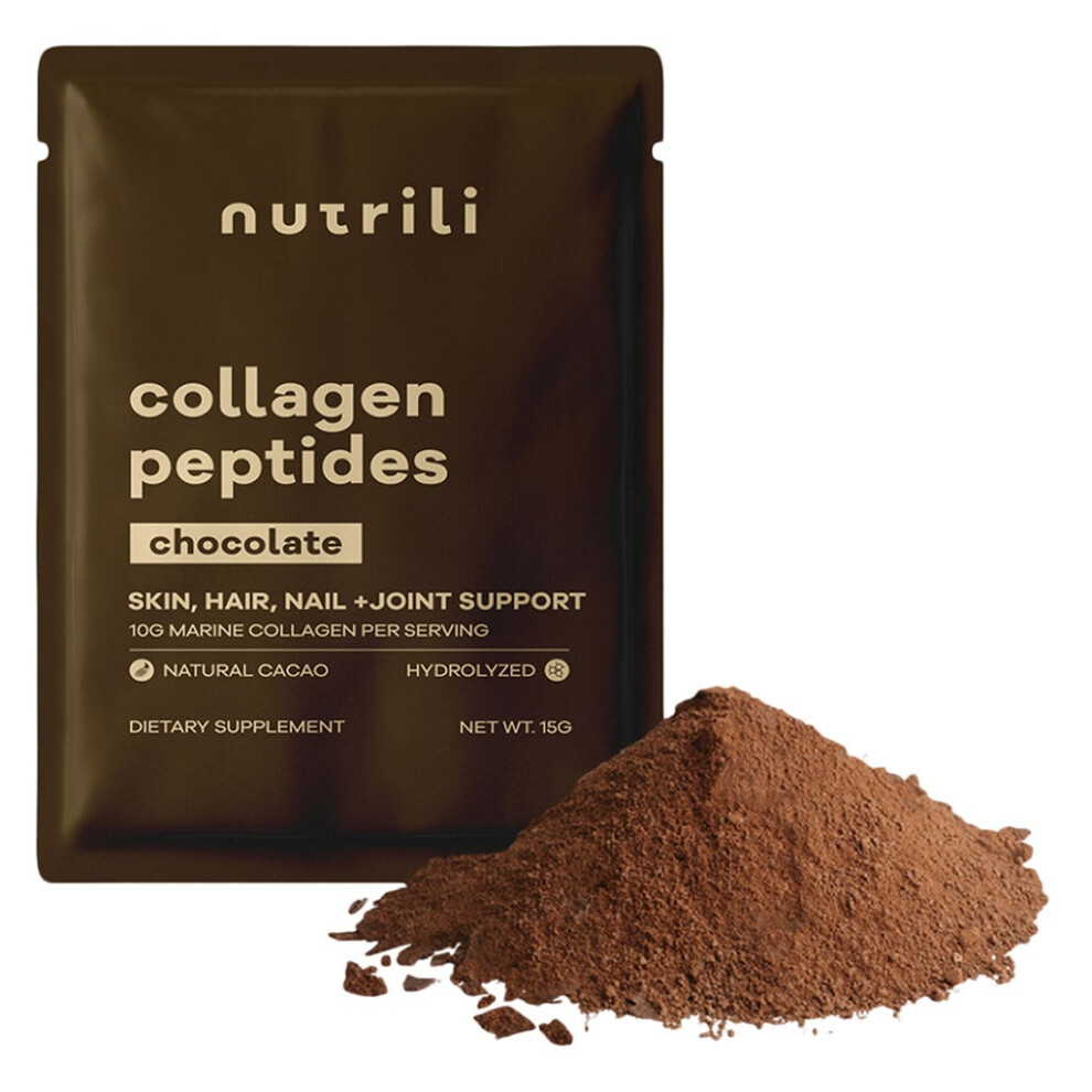 Nutrili Chocolate Collagen Peptides (15 Sachets)  Hydrolyzed Marine Collagen Powder for Hair, Skin, Nails & Joint Support
