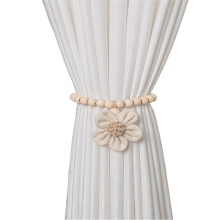 2 Pcs Strong Magnetic Curtain Holdbacks Beaded Sunflower Magnetic Curtain Tiebacks Boho Wooden Curtain Tie Backs White