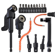 17Pcs Heavy-Duty CR-V Steel Drill Bit Set, Flexible Bendable Extension, 90 & 105 Right Angle Attachments