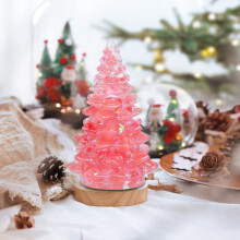 Djunllk Mini Kerstboom - 8,4 cm roze plastic tafeldecoratie voor de kerst, geschikt voor kerstversieringen