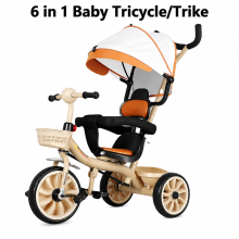 3 Wheel Kids Trike with Parent Handle Beige