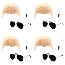 12X Adults Mr Accessory Set - Nude Bald Cap, Black Sunglasses, Black Soul Patch for Outdoor Swimming Pool Makeup Party