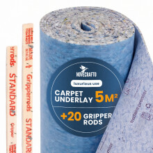 11mm Premium Carpet Underlay Kit, 5m² - 20 Gripper Rods, High-Density PU Foam