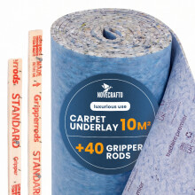11mm Premium Carpet Underlay Kit, 10m² - 40 Gripper Rods, High-Density PU Foam