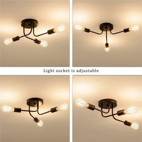 Industrial Semi Flush Mount Ceiling 3 Light with Adjustable Metal Branched Vintage Ceiling Light E27 Holder Without Bulb 1