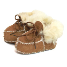 (L, Chestnut) Eastern Counties Leather Baby Sheepskin Lace Tie Booties