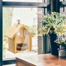 Window Birdhouse for Viewing Inside with 2 Strong Suction Cups, Clear See-Through Wooden Bird Houses for Outside