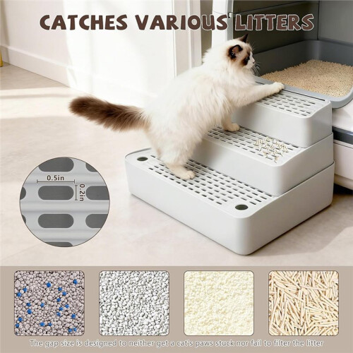 Adjustable 3-Step Cat Ramp for Litter Boxes, Non-Slip Cat Pedal Step Stool with Filter Function 1